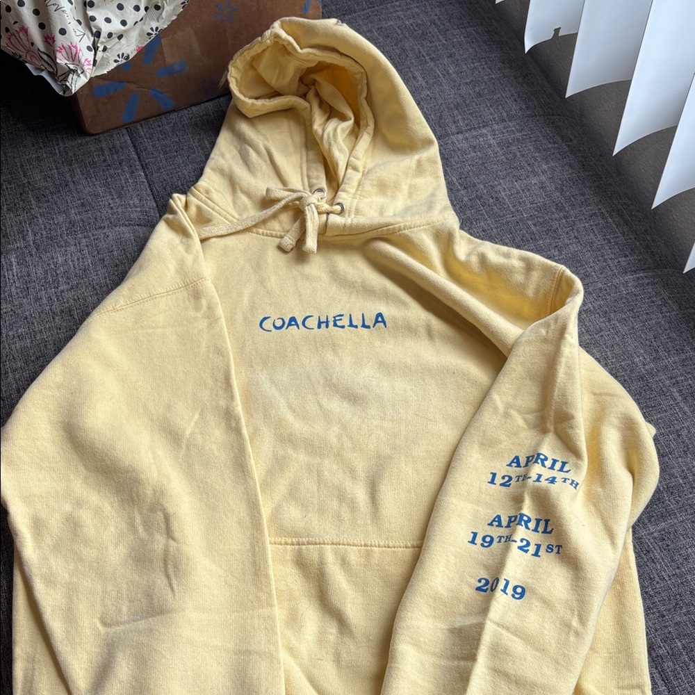 Coachella Yellow Festival Hoodie with Blue Print